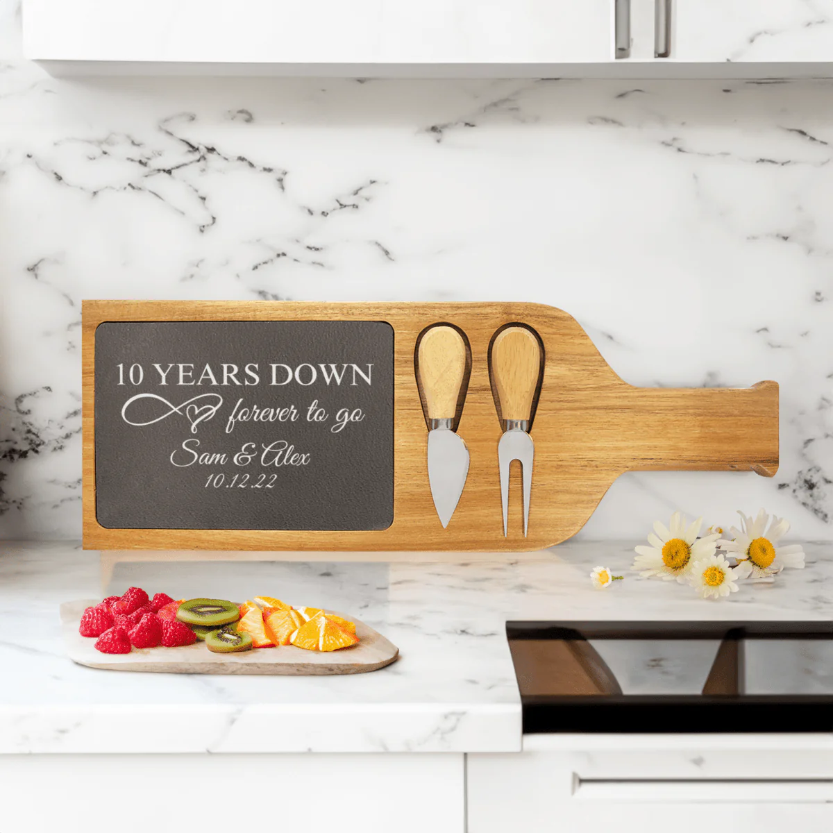 10 Years Down Wood Slate Serving Tray With Handle - Image 2