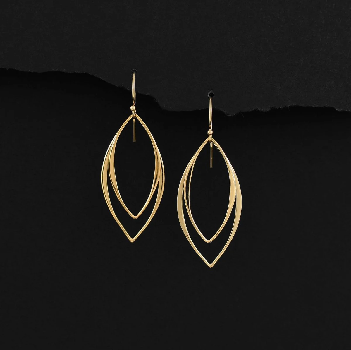 14k Gold Minimalist Marquise Earrings - Image 2