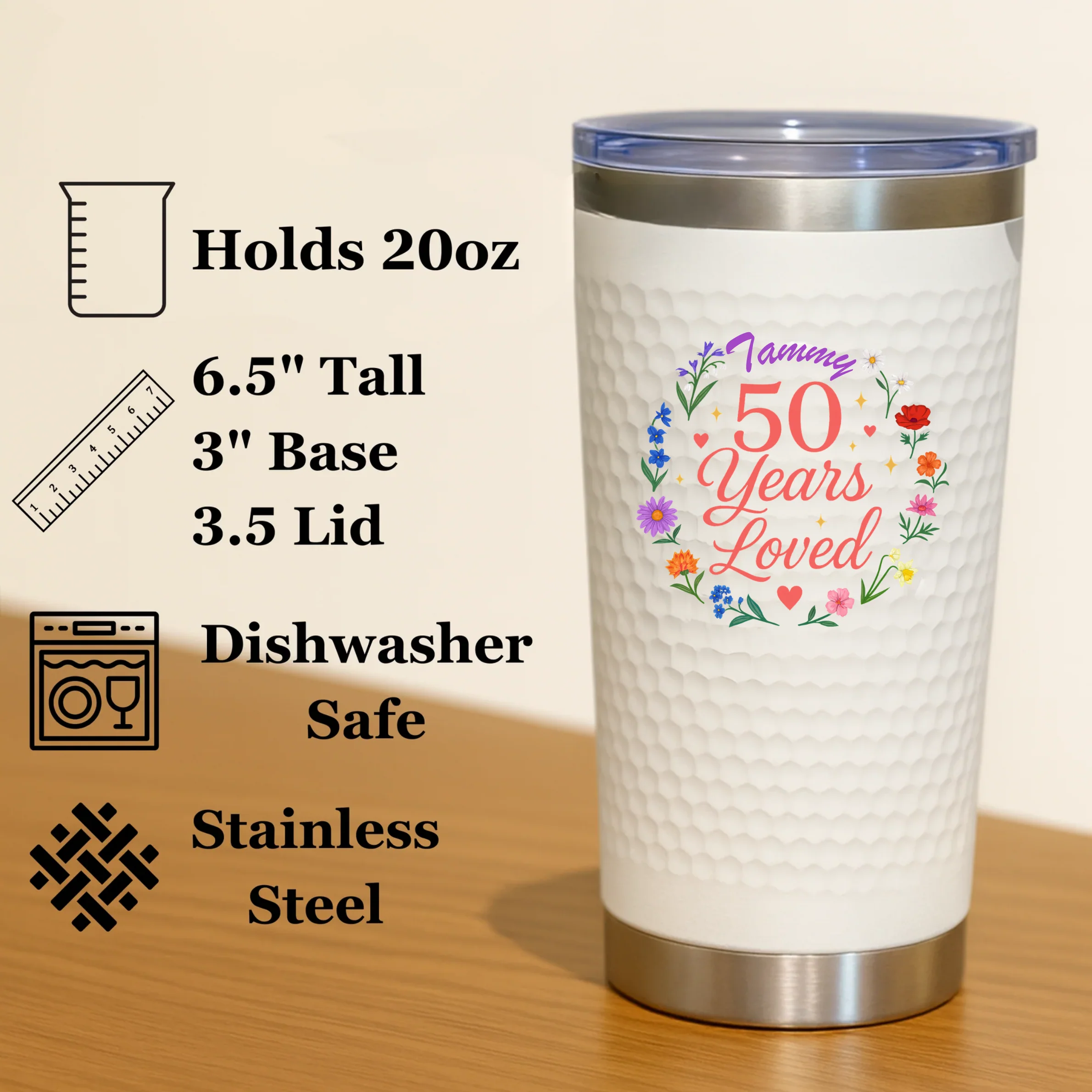 50th Birthday Floral Tumbler - Image 2