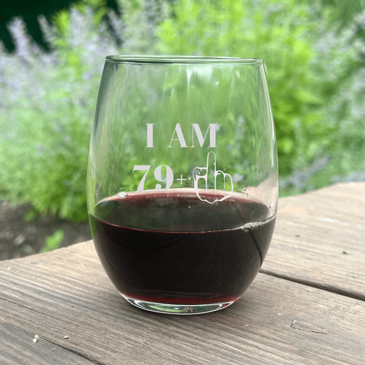 80th Humorous Stemless Wine Glass - Image 5