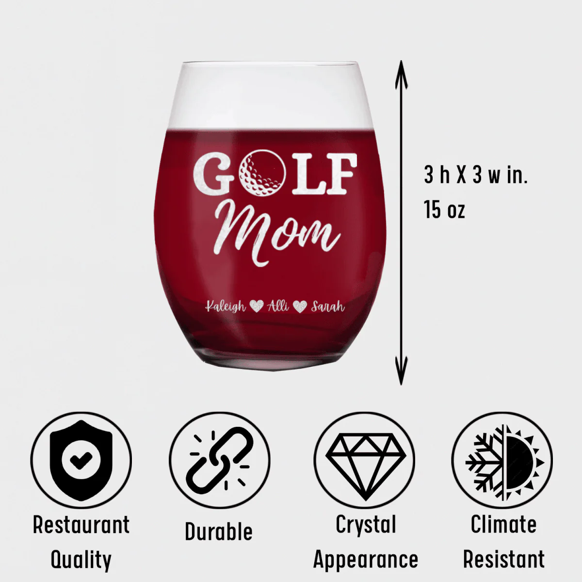 Best Golf Mom Stemless Wine Glass - Image 5