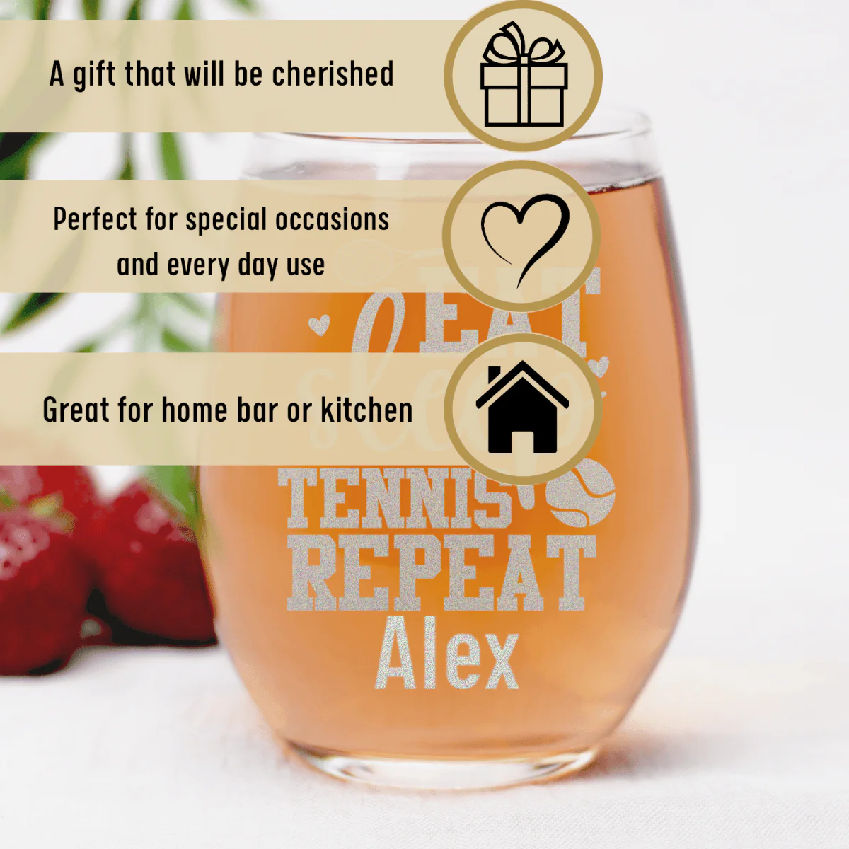 Eat Sleep Tennis Stemless Wine Glass - Image 3