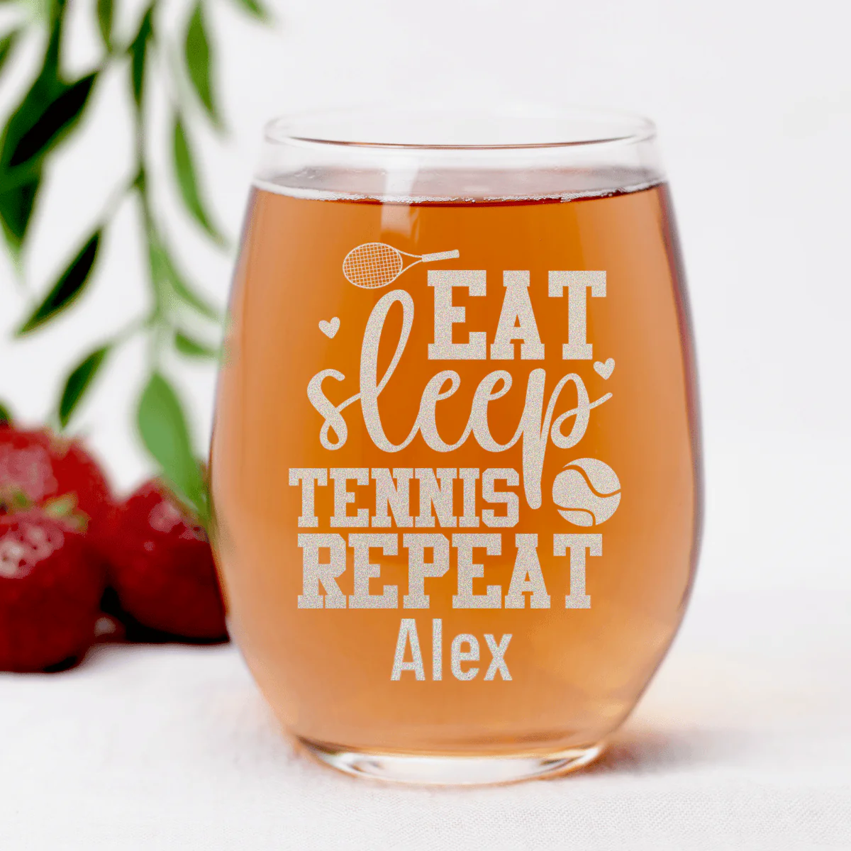 Eat Sleep Tennis Stemless Wine Glass - Image 7
