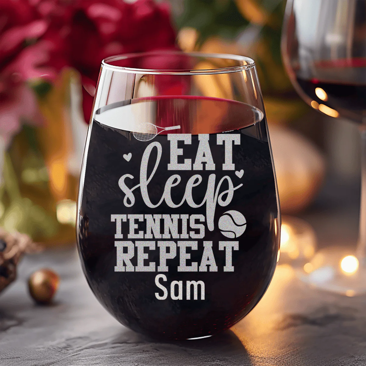 Eat Sleep Tennis Stemless Wine Glass - Image 8