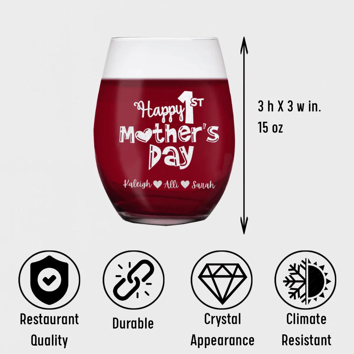 First Mothers Day Stemless Wine Glass - Image 5