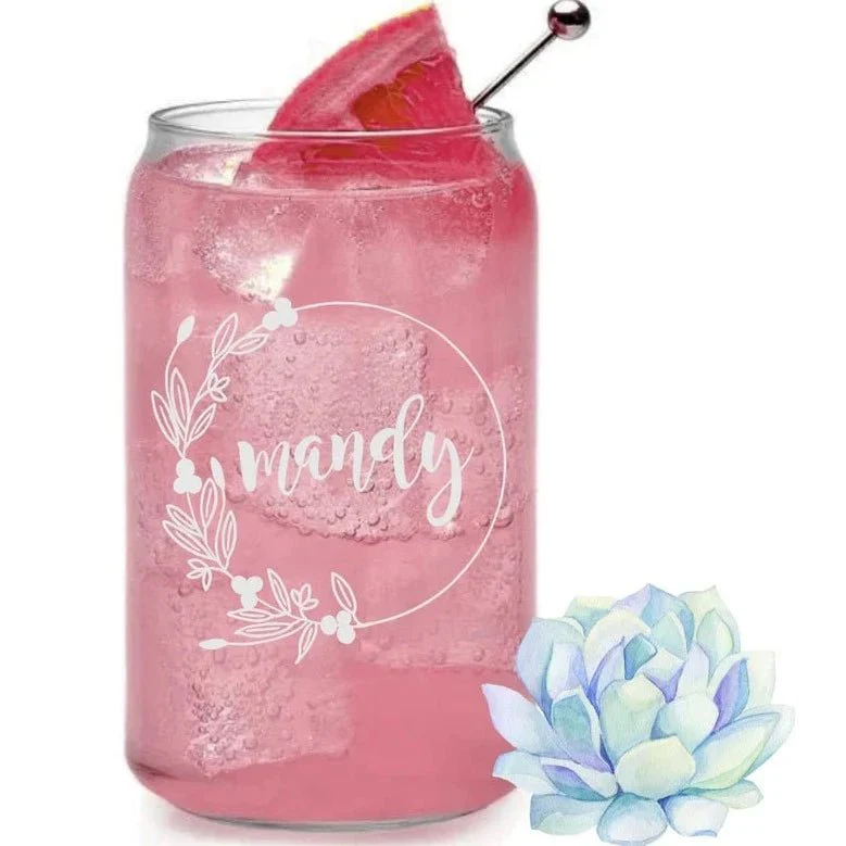 Floral Custom Beer Can Glass
