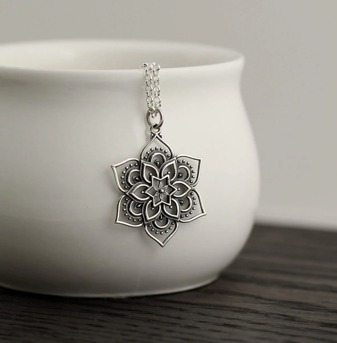 Flower Lotus Mandala Pendant Necklace • Sterling Silver Mandala • Highly Detailed Charm • Sacred Geometry Jewelry • Spiritual Healing Necklace • Meditation Yoga Enlightenment - Image 2