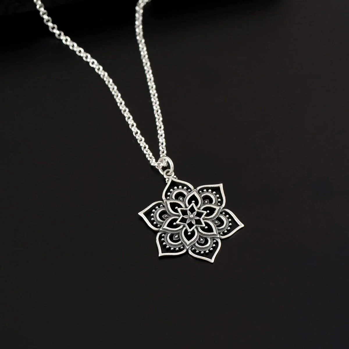 Flower Lotus Mandala Pendant Necklace • Sterling Silver Mandala • Highly Detailed Charm • Sacred Geometry Jewelry • Spiritual Healing Necklace • Meditation Yoga Enlightenment - Image 3