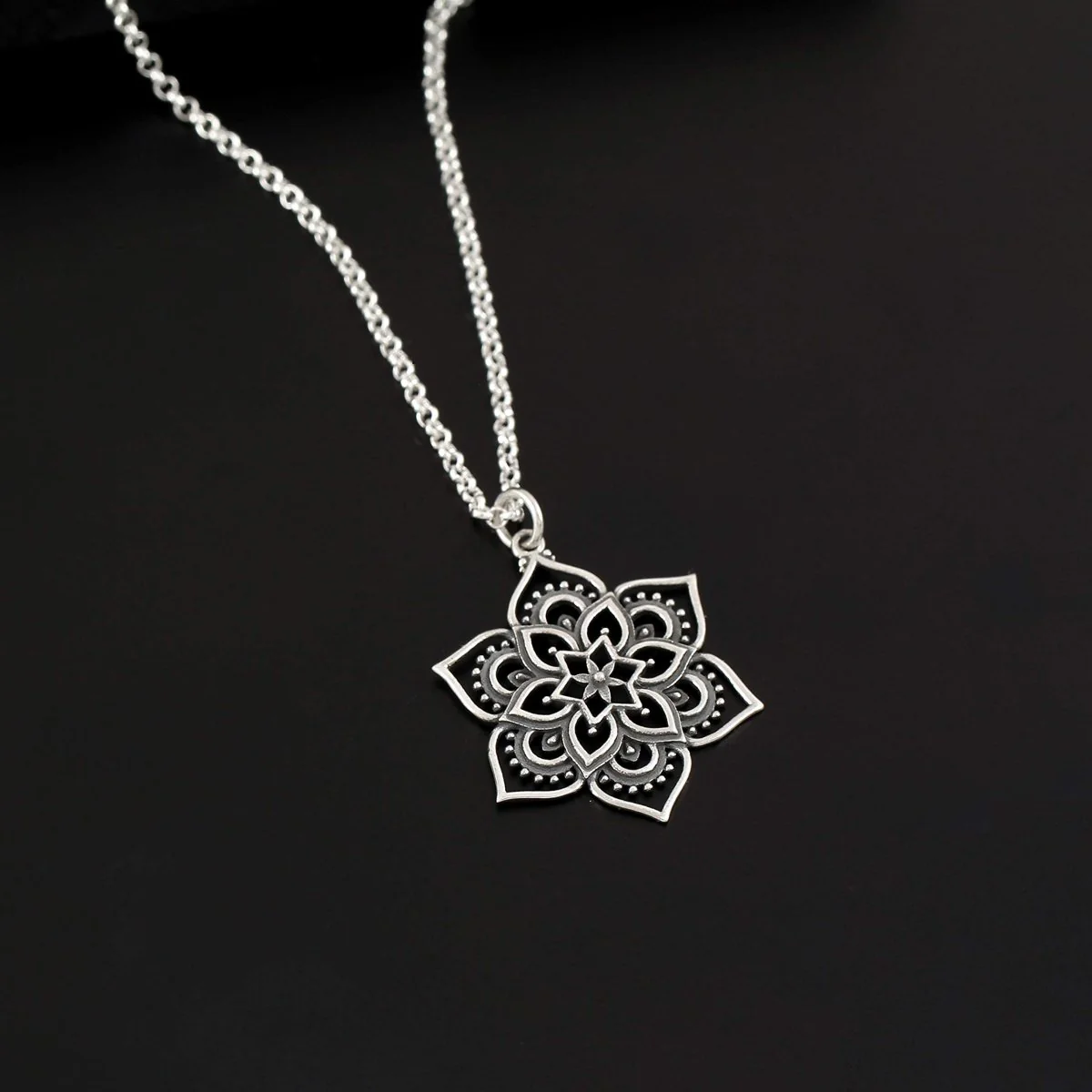 Flower Lotus Mandala Pendant Necklace • Sterling Silver Mandala • Highly Detailed Charm • Sacred Geometry Jewelry • Spiritual Healing Necklace • Meditation Yoga Enlightenment - Image 4