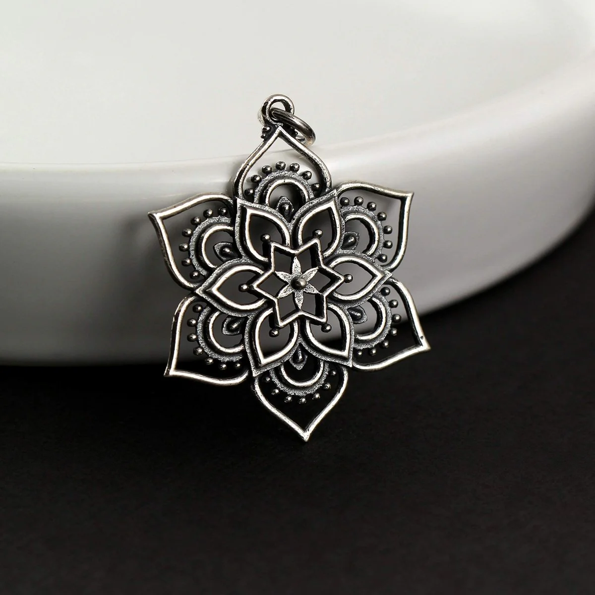 Flower Lotus Mandala Pendant Necklace • Sterling Silver Mandala • Highly Detailed Charm • Sacred Geometry Jewelry • Spiritual Healing Necklace • Meditation Yoga Enlightenment - Image 5