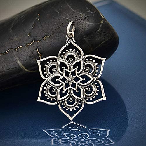 Flower Lotus Mandala Pendant Necklace • Sterling Silver Mandala • Highly Detailed Charm • Sacred Geometry Jewelry • Spiritual Healing Necklace • Meditation Yoga Enlightenment - Image 7