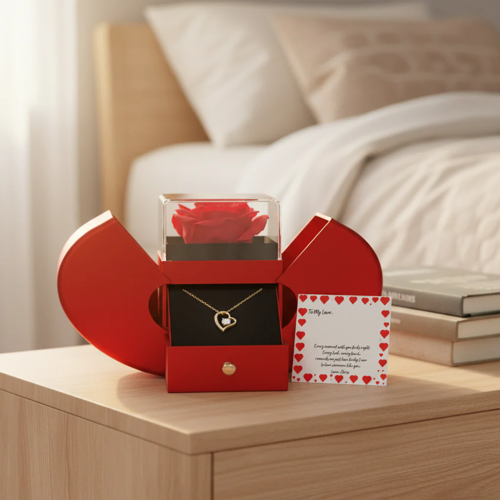 Forever in Love Necklace in Red Rose Heart Box - Image 2
