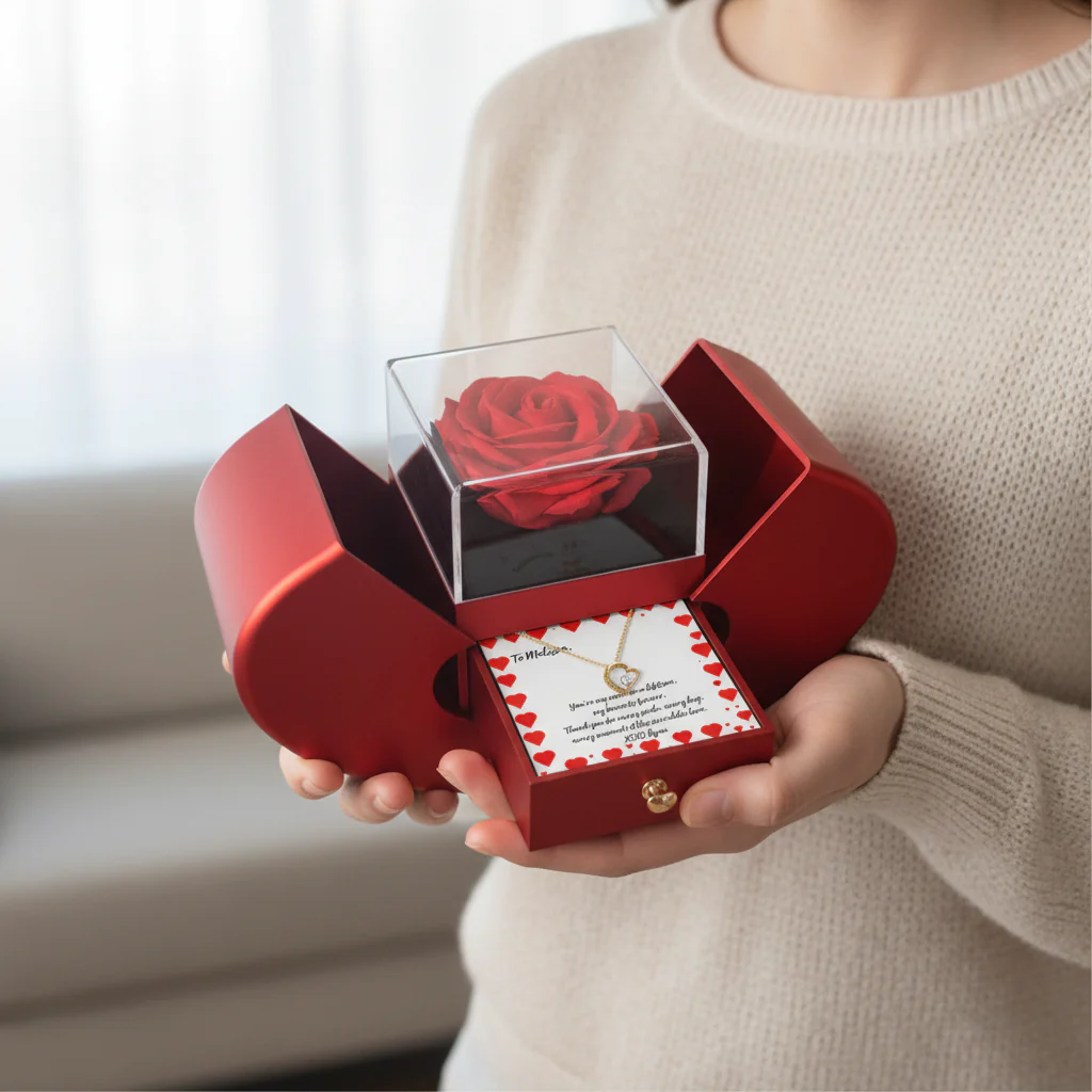 Forever in Love Necklace in Red Rose Heart Box - Image 3