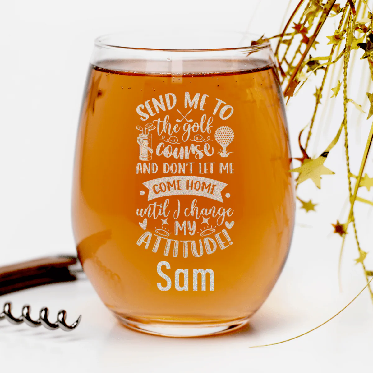 Golf Attitude Adjustment Stemless Wine Glass