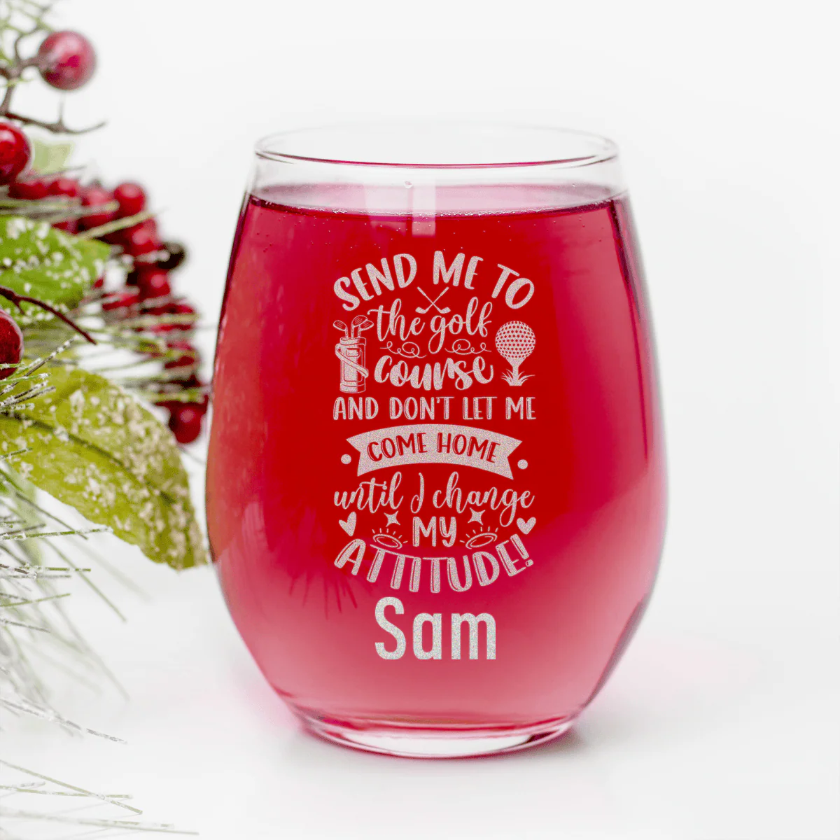 Golf Attitude Adjustment Stemless Wine Glass - Image 2