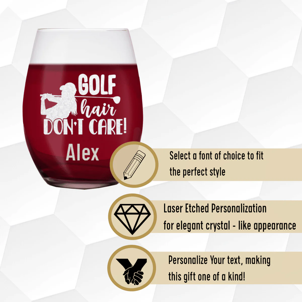 Golf Hair Dont Care Stemless Wine Glass - Image 4