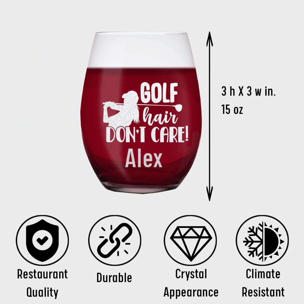 Golf Hair Dont Care Stemless Wine Glass - Image 5