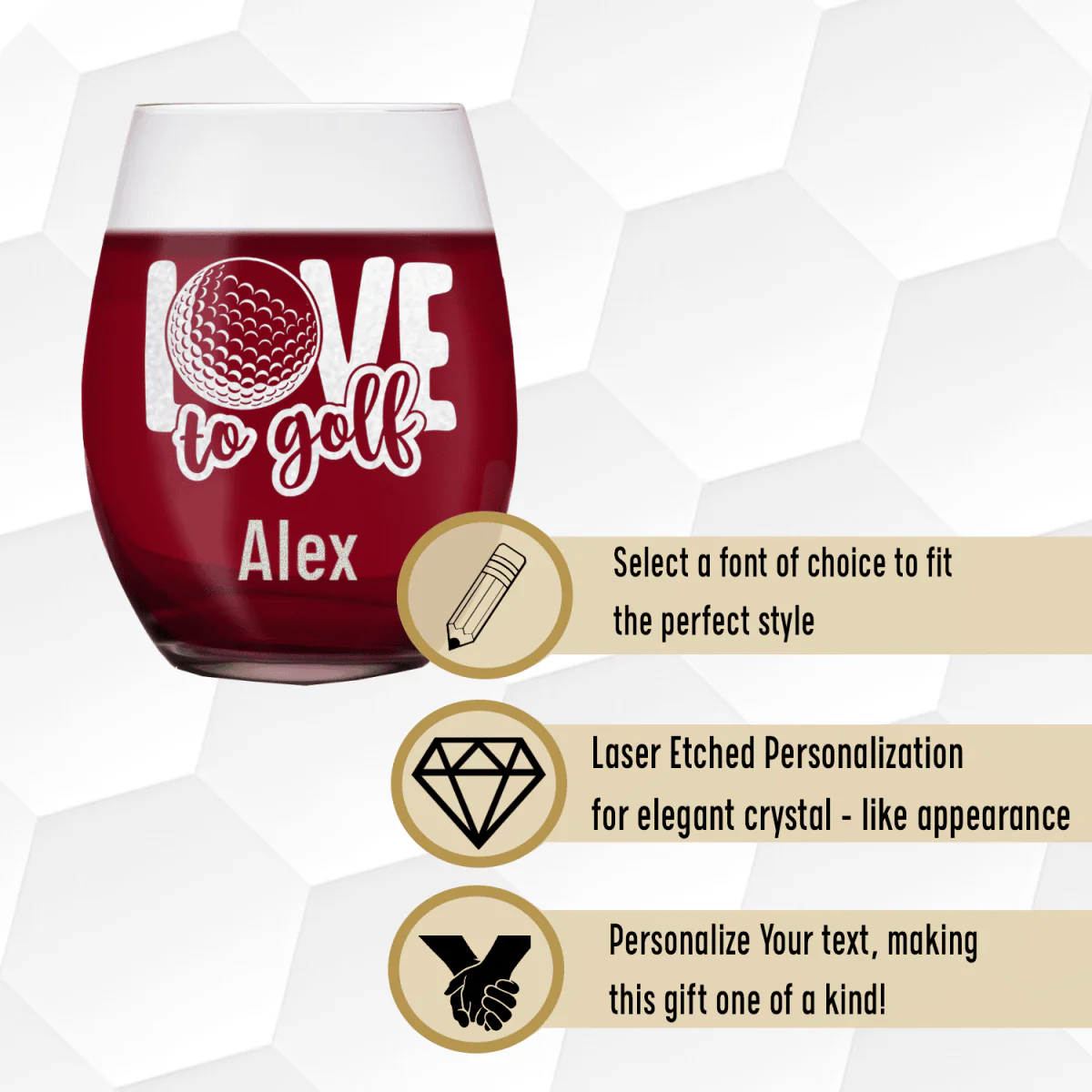 Golf Is Love Stemless Wine Glass - Image 4