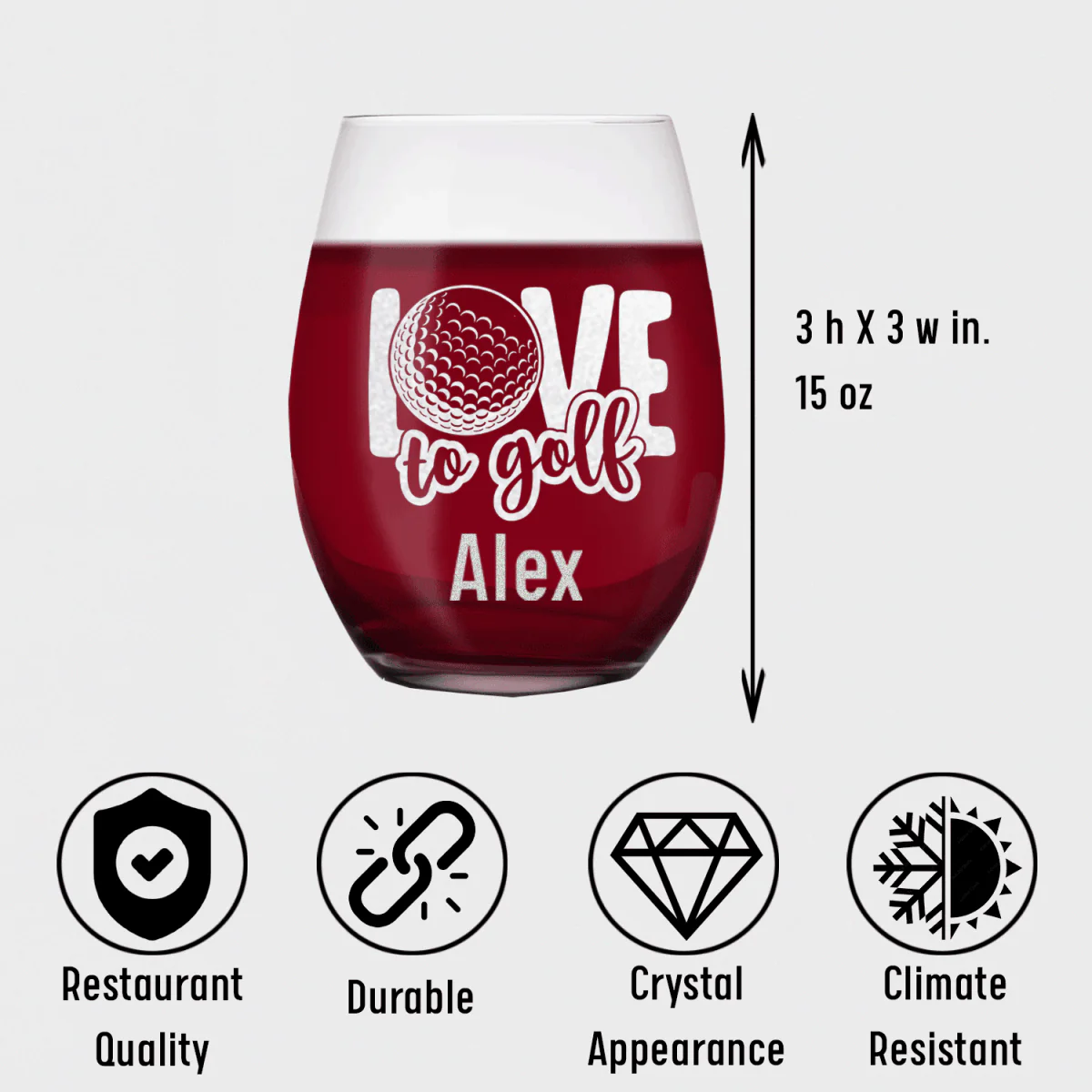 Golf Is Love Stemless Wine Glass - Image 5