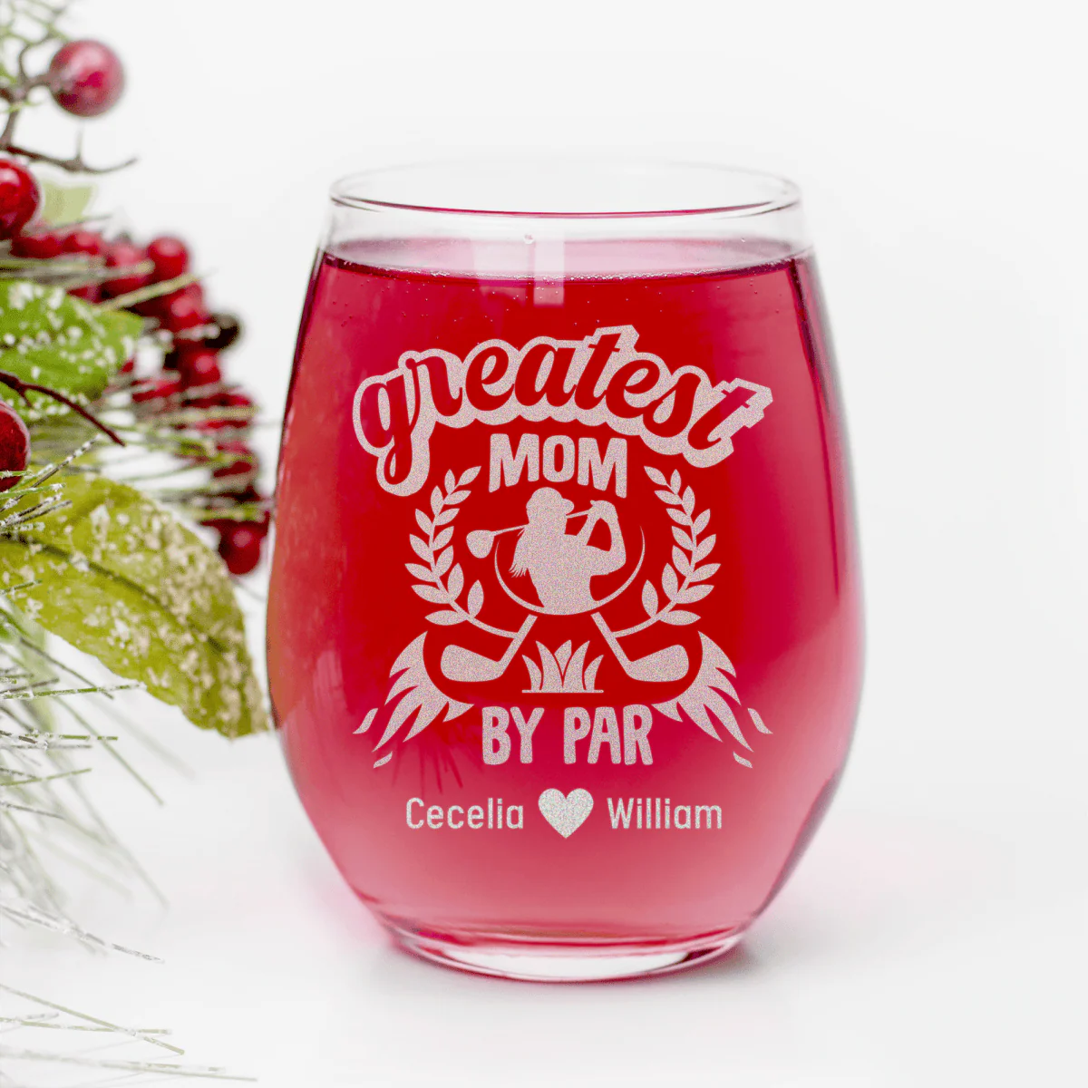Greatest Golf Mom By Par Stemless Wine Glass - Image 2