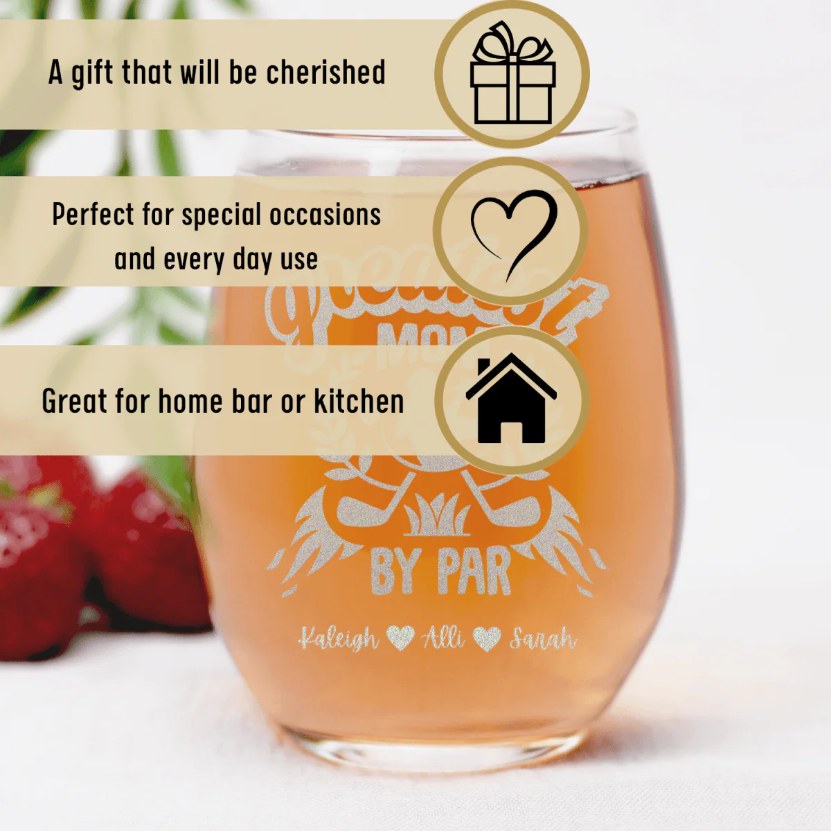 Greatest Golf Mom By Par Stemless Wine Glass - Image 3