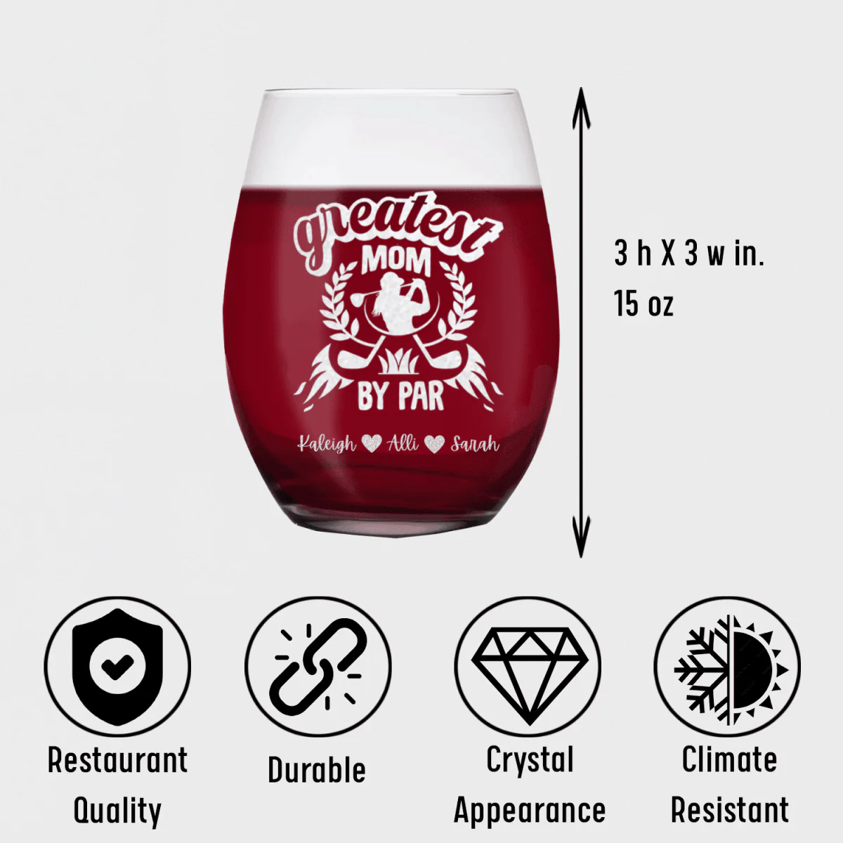 Greatest Golf Mom By Par Stemless Wine Glass - Image 5