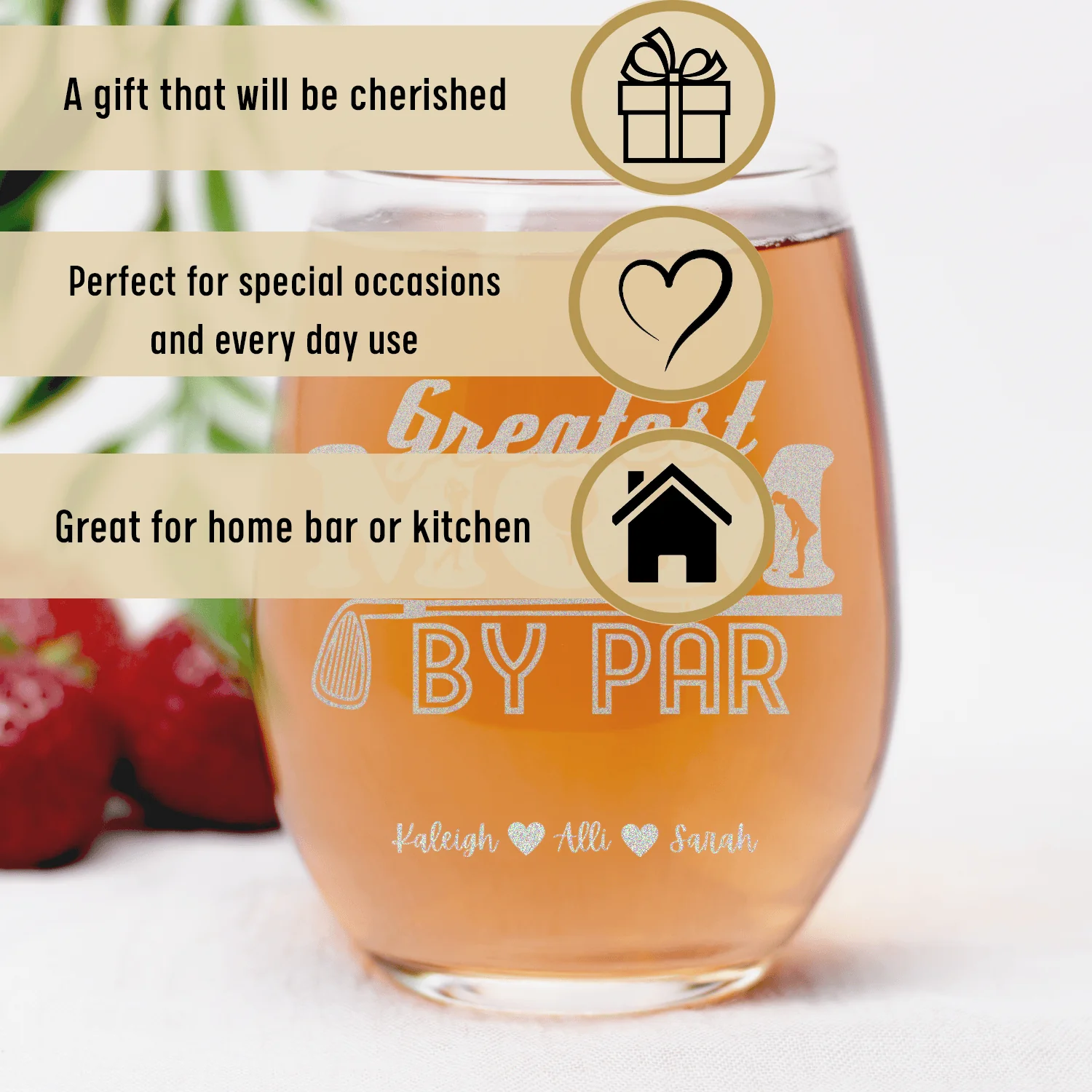 Greatest Mom By Par Stemless Wine Glass - Image 3