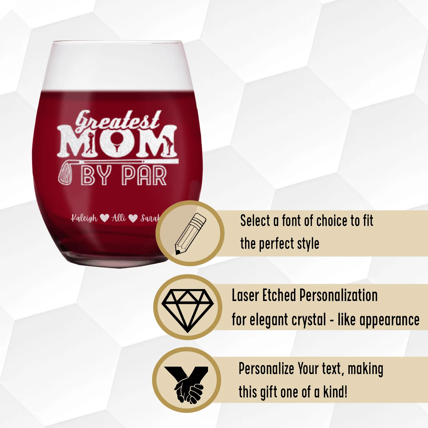 Greatest Mom By Par Stemless Wine Glass - Image 4