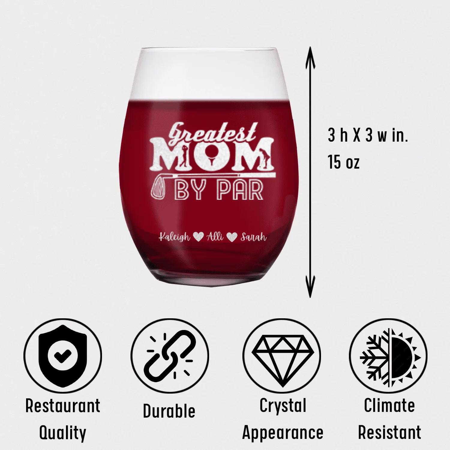 Greatest Mom By Par Stemless Wine Glass - Image 5