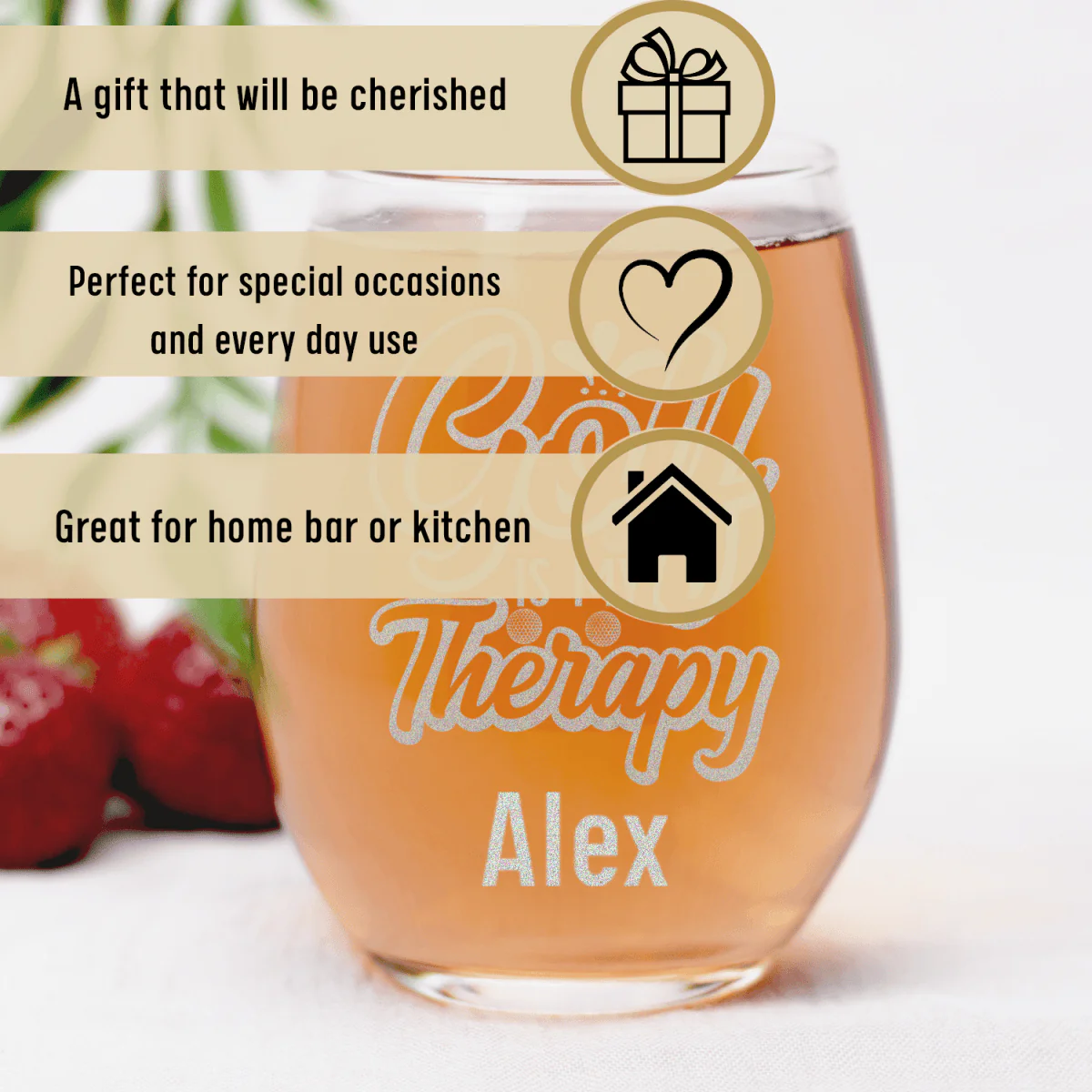 I Golf For Therapy Stemless Wine Glass - Image 3