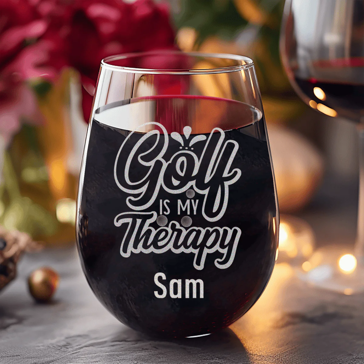 I Golf For Therapy Stemless Wine Glass - Image 8