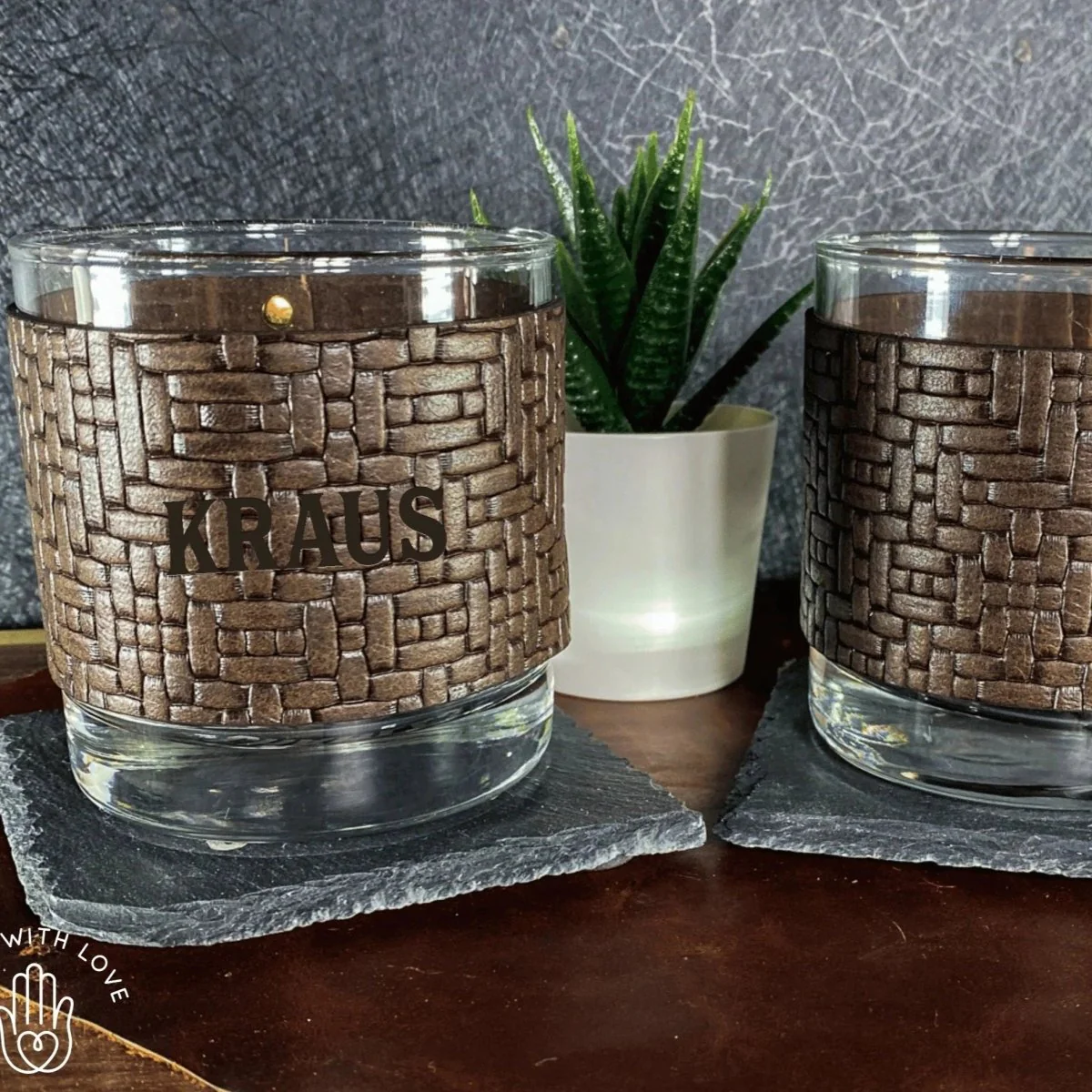 Italian Weave Leather Wrapped Whiskey Glasses
