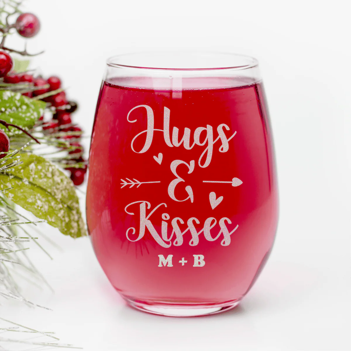 Kisses For My Valentine Stemless Wine Glass