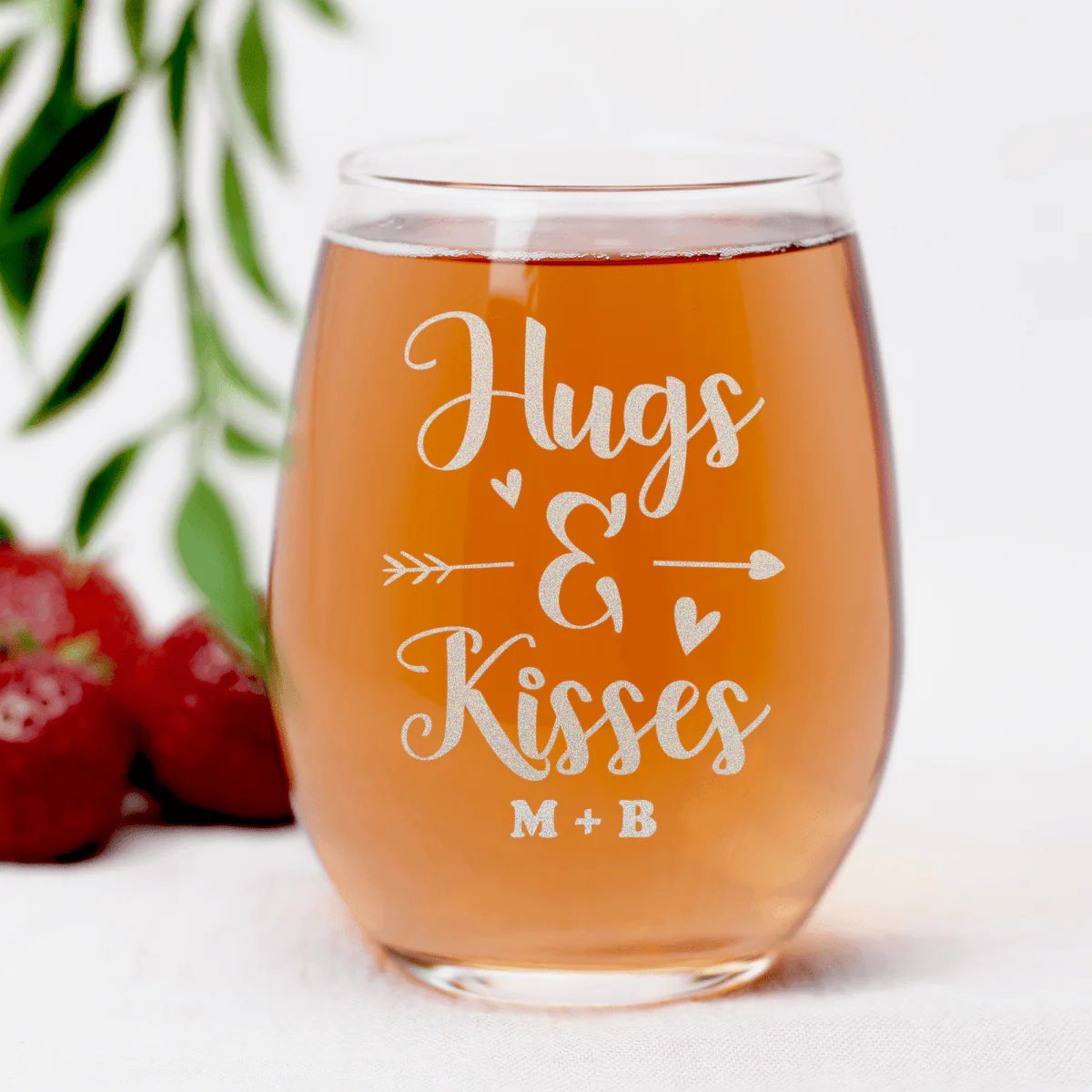 Kisses For My Valentine Stemless Wine Glass - Image 3