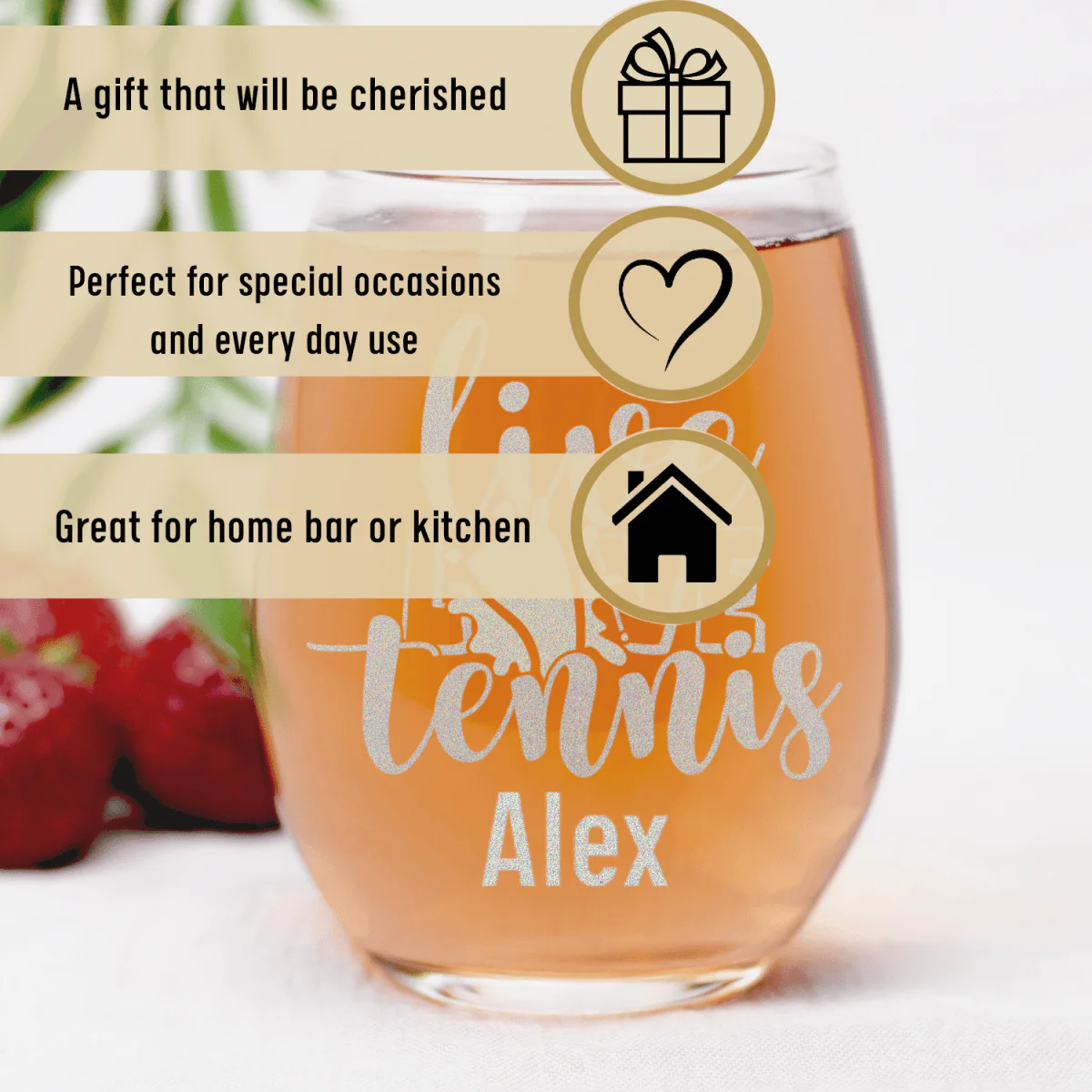 Live Love Tennis Stemless Wine Glass - Image 3