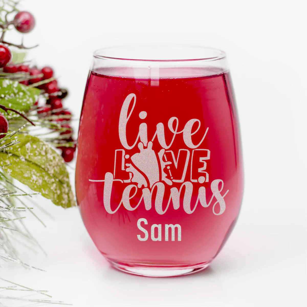 Live Love Tennis Stemless Wine Glass - Image 7