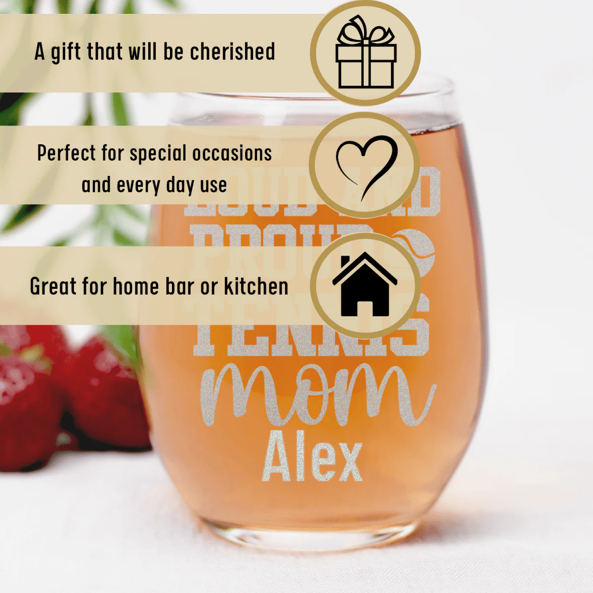 Loud And Proud Tennis Mom Stemless Wine Glass - Image 3