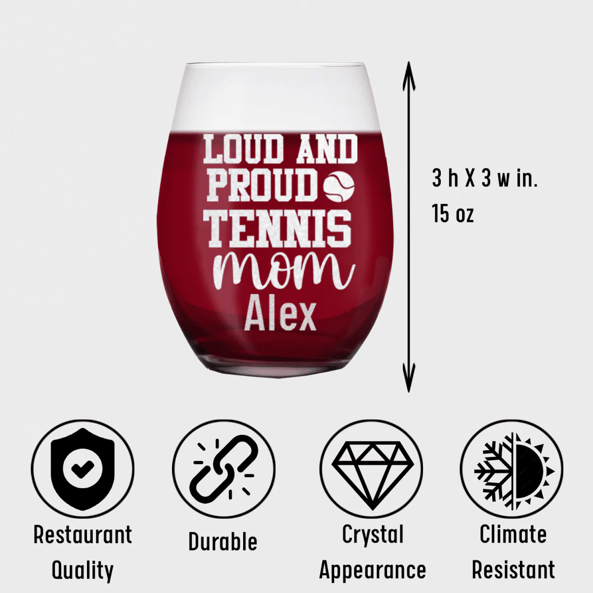 Loud And Proud Tennis Mom Stemless Wine Glass - Image 5