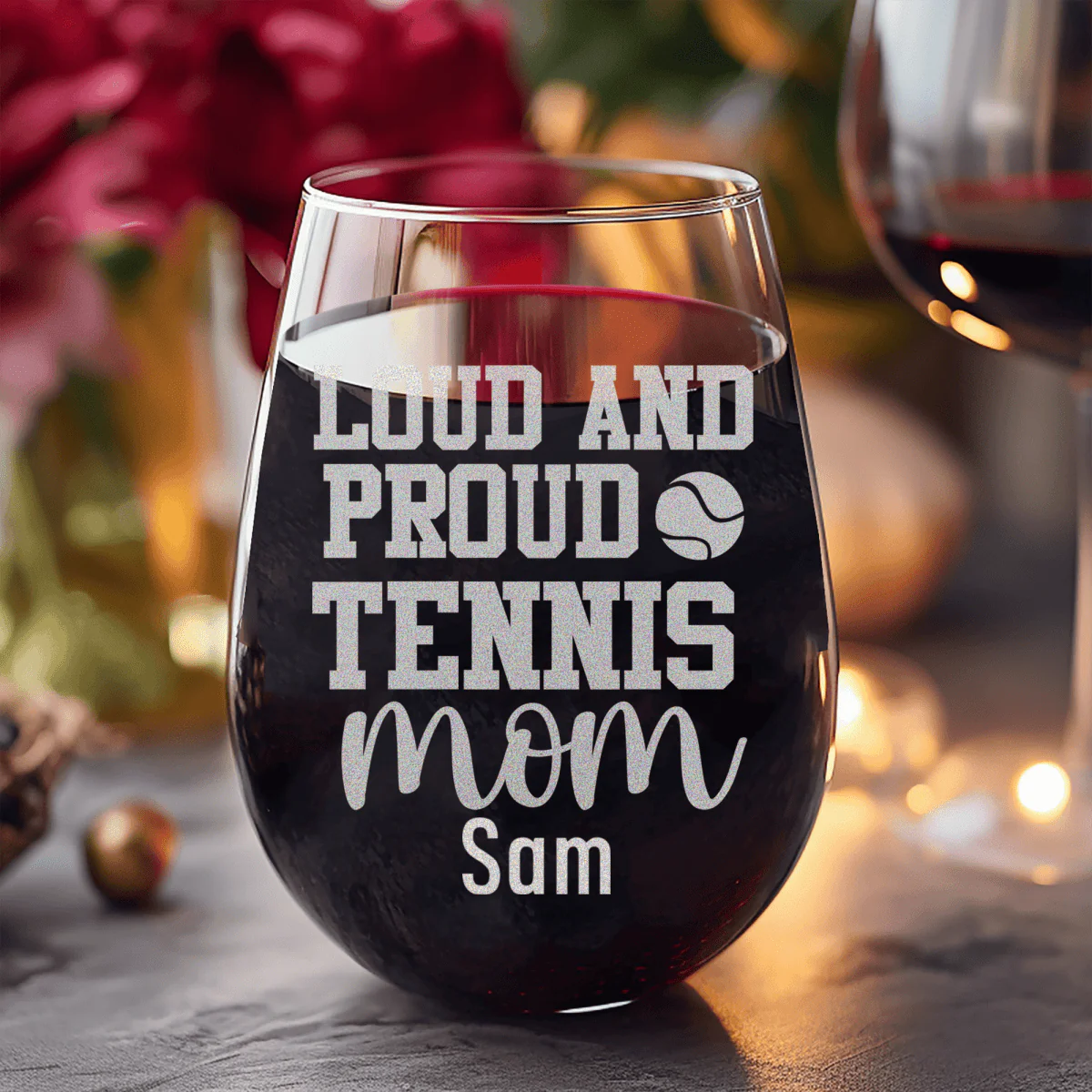 Loud And Proud Tennis Mom Stemless Wine Glass - Image 8