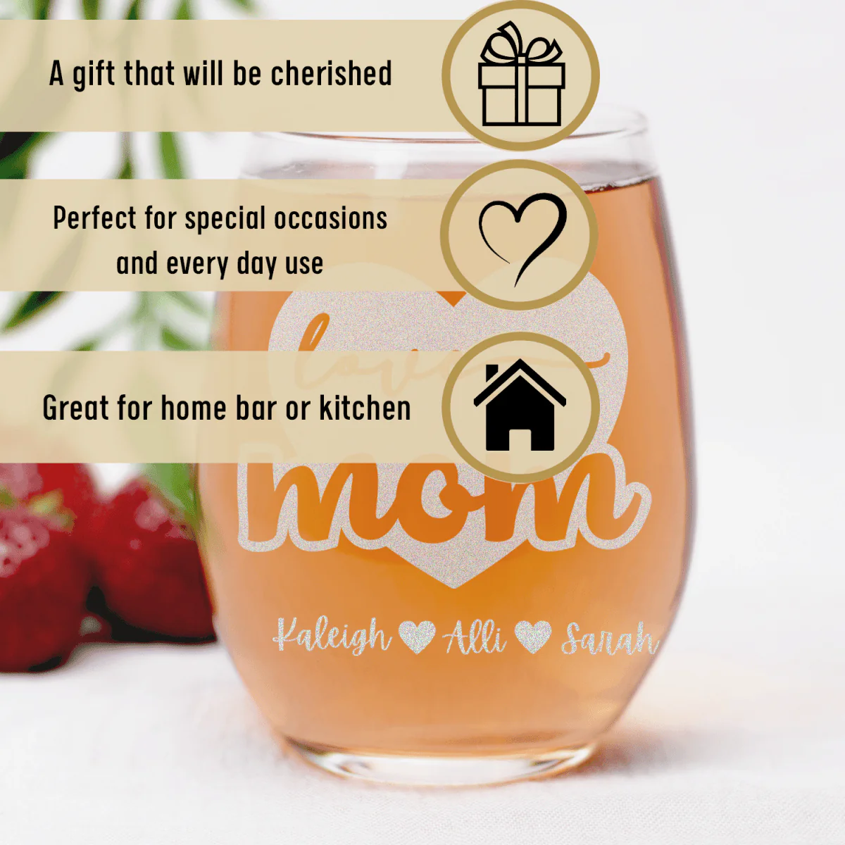 Love My Mom Stemless Wine Glass - Image 3