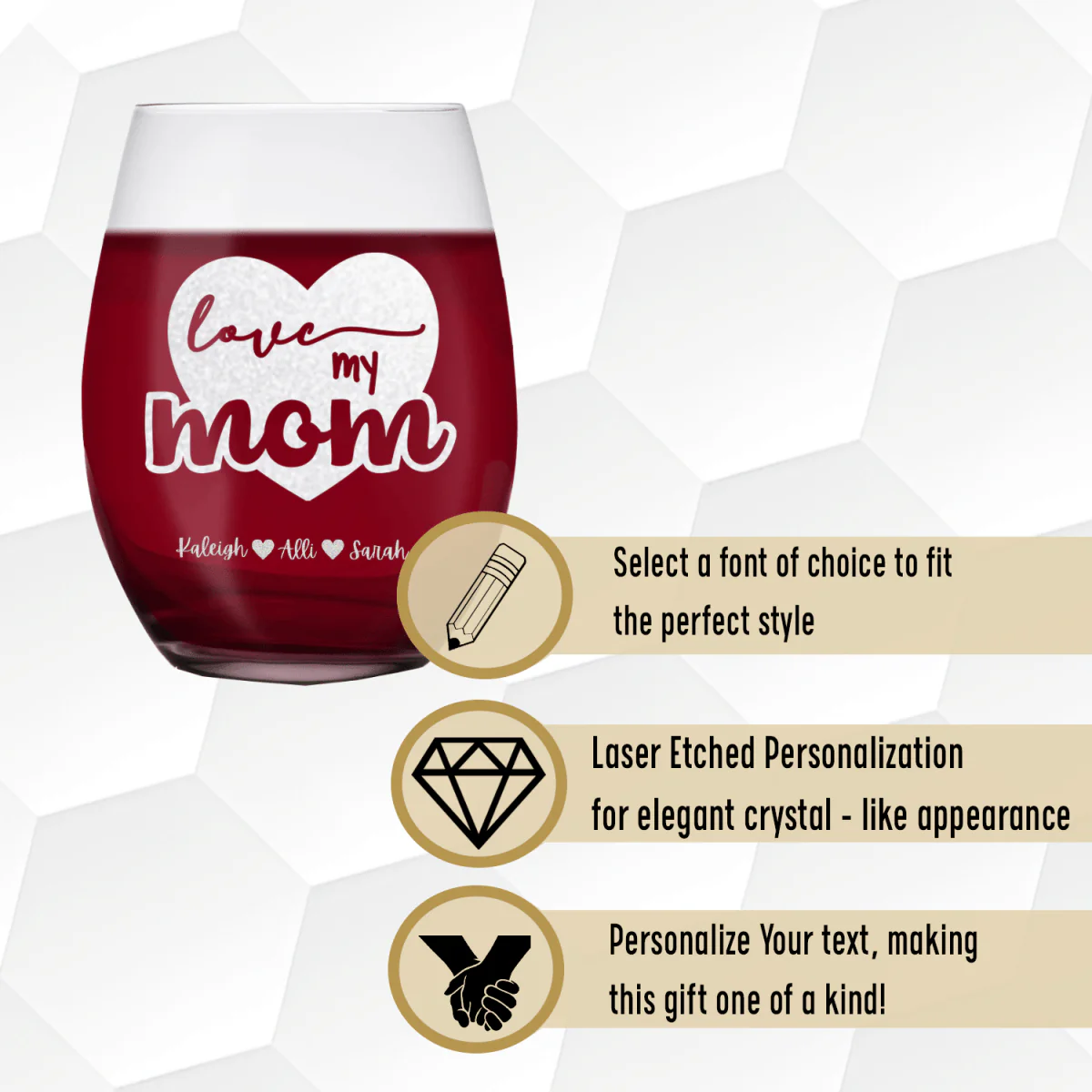 Love My Mom Stemless Wine Glass - Image 4