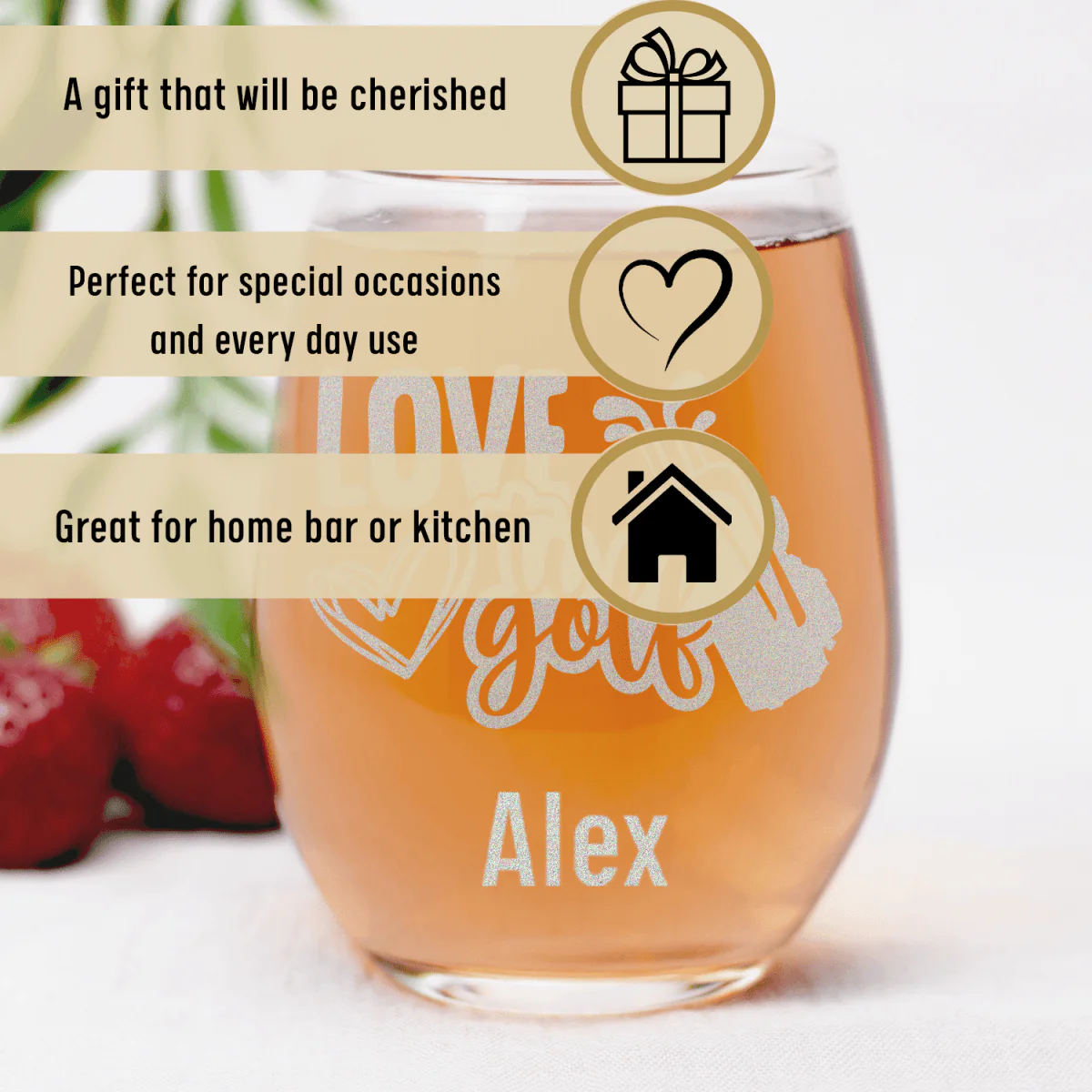 Loving To Golf Stemless Wine Glass - Image 3