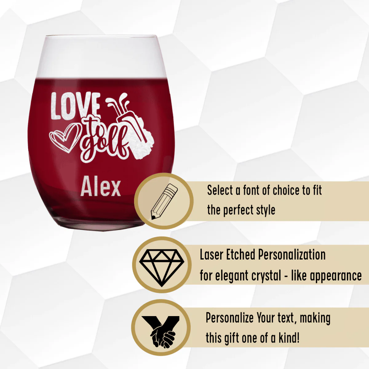 Loving To Golf Stemless Wine Glass - Image 4