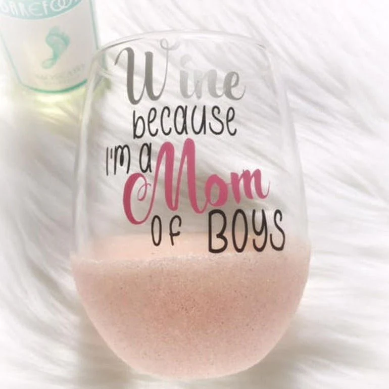 Mom of Boys Wine Glass