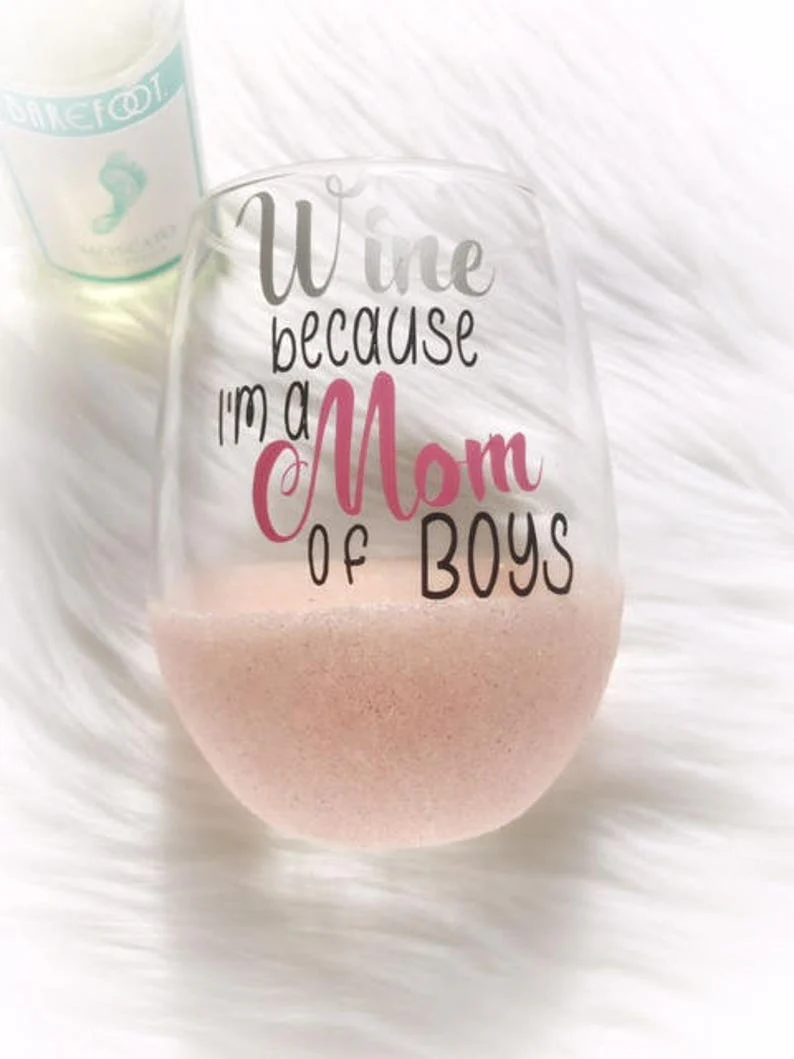 Mom of Boys Wine Glass - Image 2