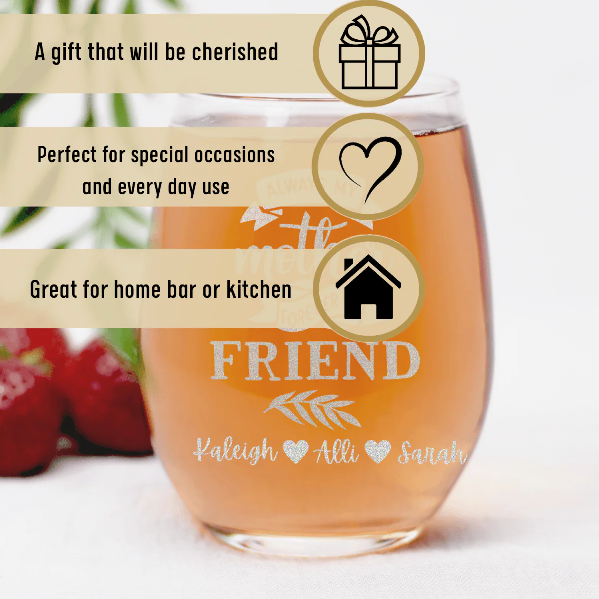 Moms Forever Friend Stemless Wine Glass - Image 3