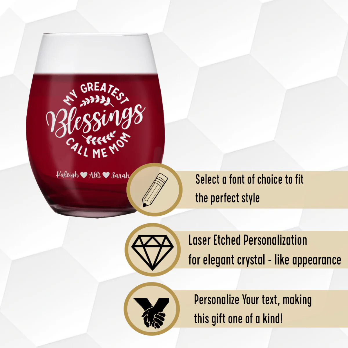 Moms Greatest Blessings Stemless Wine Glass - Image 4