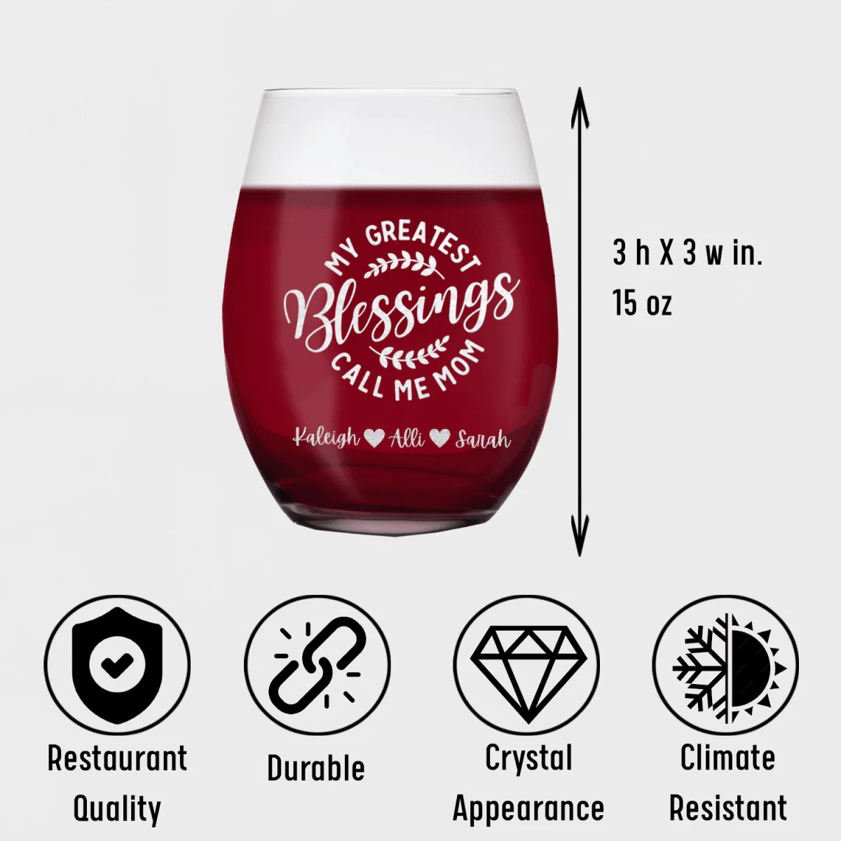 Moms Greatest Blessings Stemless Wine Glass - Image 5