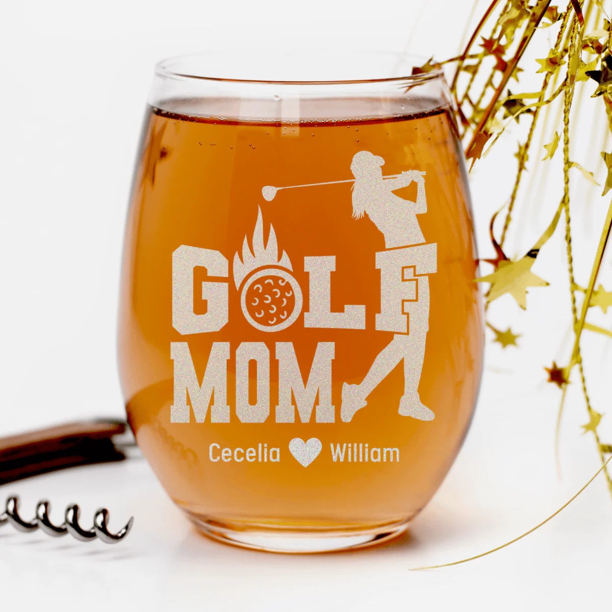 On Fire Golf Mom Stemless Wine Glass