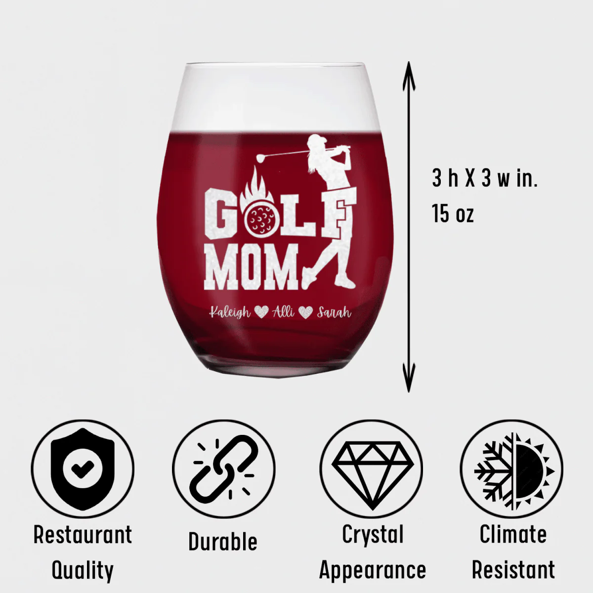 On Fire Golf Mom Stemless Wine Glass - Image 5